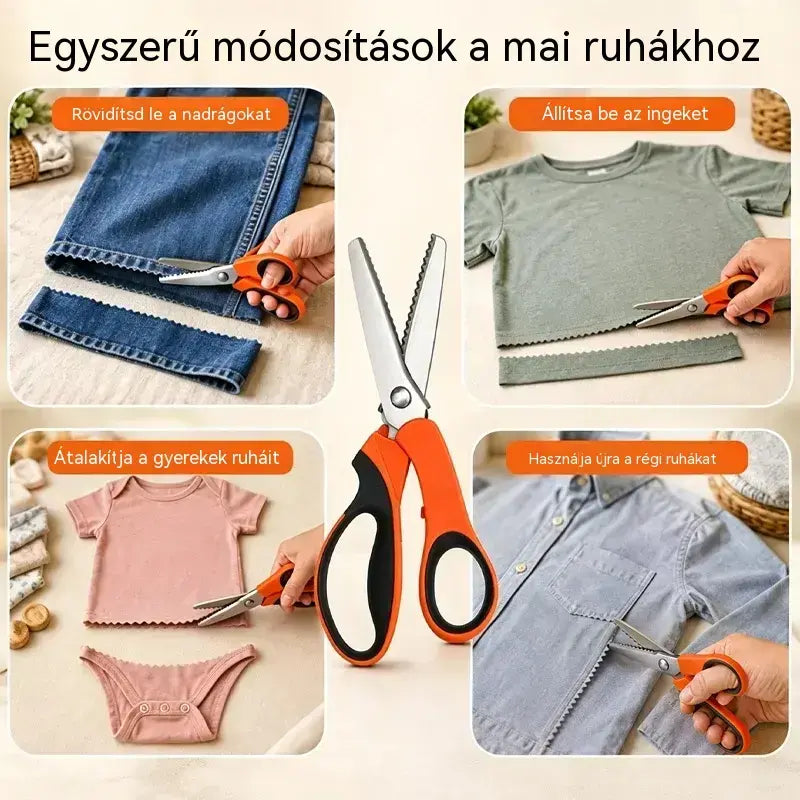 👗✂️ Díszes szélű szabóolló – Professzionális cikkcakk és hullámos vágáshoz | Tökéletes anyagokhoz, patchworkhöz és barkács projektekhez