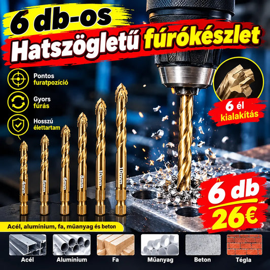 🔥【6 db-os】【4+5+6+8+10+12 mm】🛠🛠Nagy szilárdságú 6 élű excentrikus fúrófej készlet