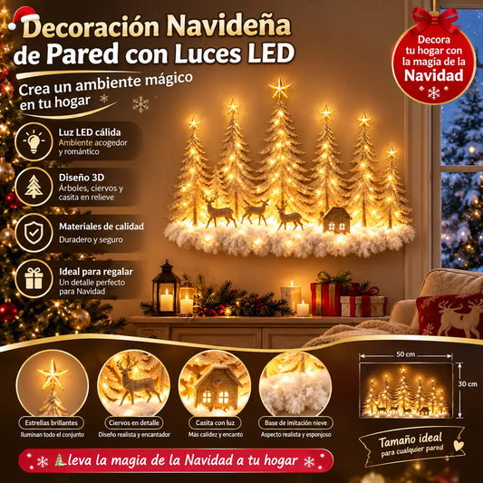 🌲 Adéntrate en un bosque encantado de invierno: Decoración de pared navideña iluminada con temática de bosque.