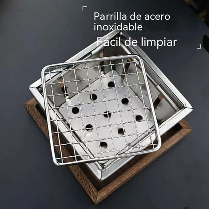 🍢🍤 Parrilla de carbón portátil, plegable y de acero inoxidable / Hornillo de bolsillo para exteriores