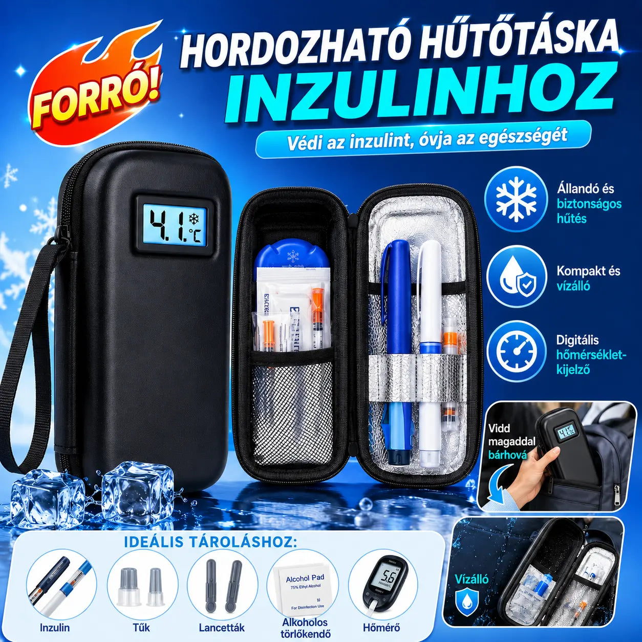 🌡Inzulin utazó hűtőtok hőmérsékletkijelzővel