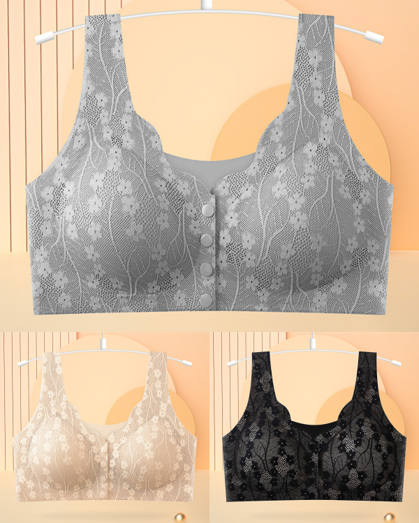 👙【3 darab 9500 Ft】Női vezeték nélküli csipke melltartó elülső rögzítéssel