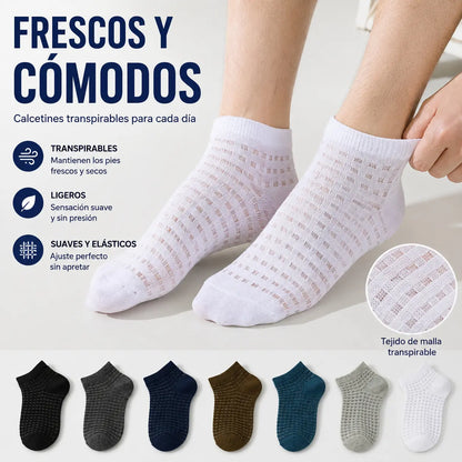【7 pares】Calcetines tobilleros transpirables de malla calada para hombre - 1 pares de cada color