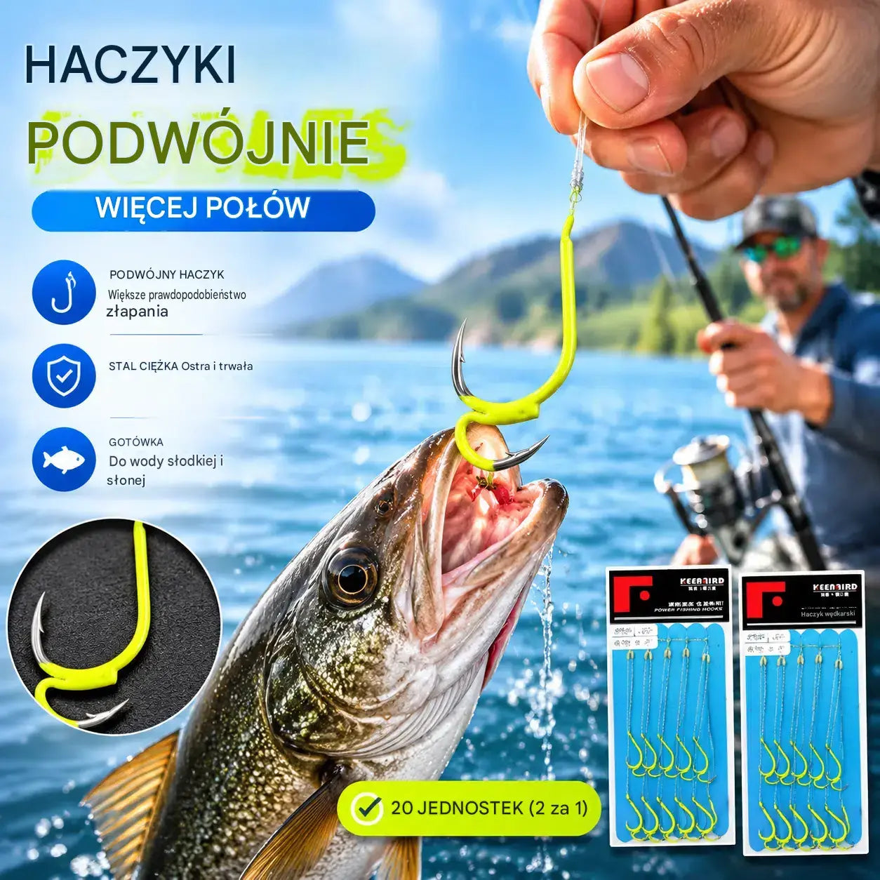 🔥 Kup 1, a 1 dostaniesz gratis ❤️‍🔥 (20 sztuk) Ultra ostre klasyczne podwójne haczyki wędkarskie