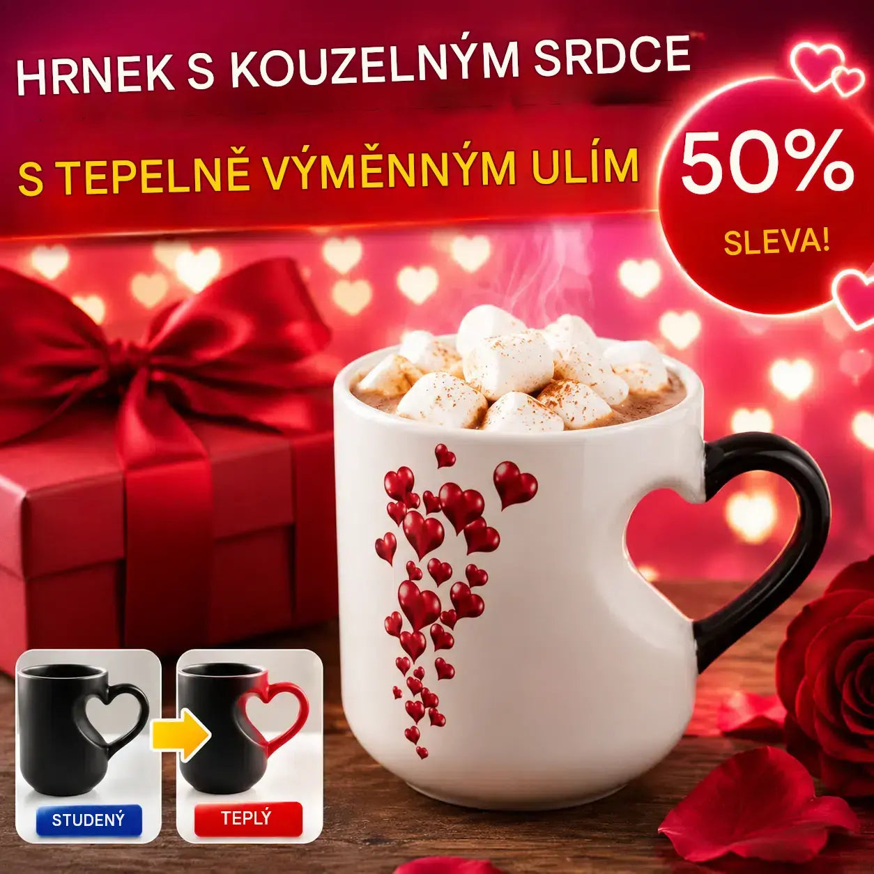 📢📢50% sleva!!! ⏰Romantický keramický hrnek ve tvaru srdce (barva se mění zahřátím)💝✨