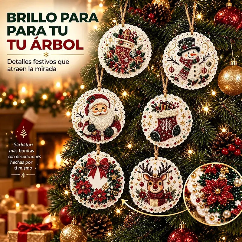 🎄 6 részes DIY gyémántkirakós karácsonyi díszkészlet – Kreatív családi projekt, amely tökéletes a karácsonyfára, ablakba vagy ajándéknak!