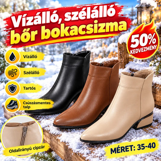 🔥 【35-40-es méret】🥾 2026 őszi/téli új stílusú, középmagas sarkú, oldalsó cipzáras, vízálló és szélálló bőr csizma