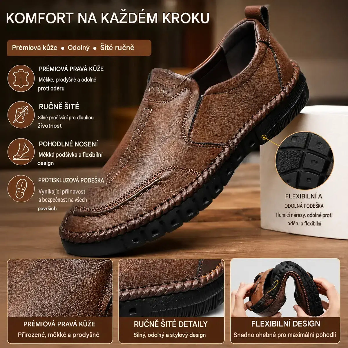 👞【Velikosti 39-44】Nové pánské kožené boty pro volný čas, měkká podrážka, protiskluzové a prodyšné