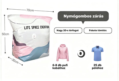 👕📦 [5 részes készlet mindössze 9 300 Ft-ért] Kompressziós ruhatároló zsákok; nem igényel porszívózást, megerősített kialakítás.