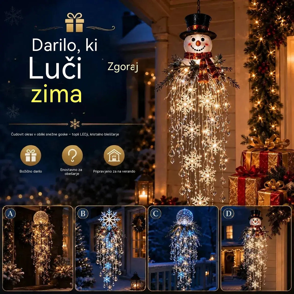 🔥 Danes 50 % popust 🎅 Viseča božična snežinkasta LED-lučka s kristalnim videzom | Čaroben sijaj za vašo verando ✨