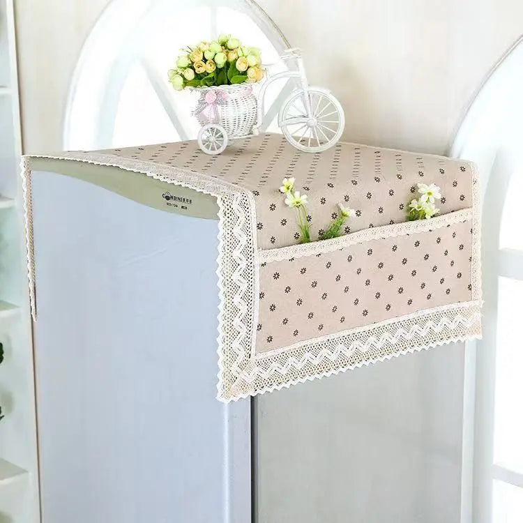 💖 ¡Oferta especial de último día! 💖【55 × 120 cm】 ✨ Funda para refrigerador de algodón y lino (resistente al polvo y a la grasa) con bolsillos de almacenamiento