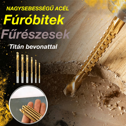 🧰【3+4+5+6+6,5+8 mm】⚙️ Csigafúró készlet: Nagy sebességű acél, titánbevonatú, és számos anyaggal kompatibilis 🧰