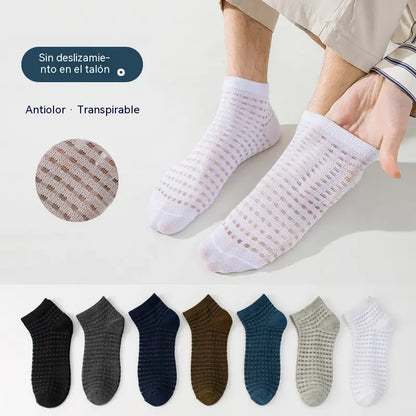 【7 pares】Calcetines tobilleros transpirables de malla calada para hombre - 1 pares de cada color