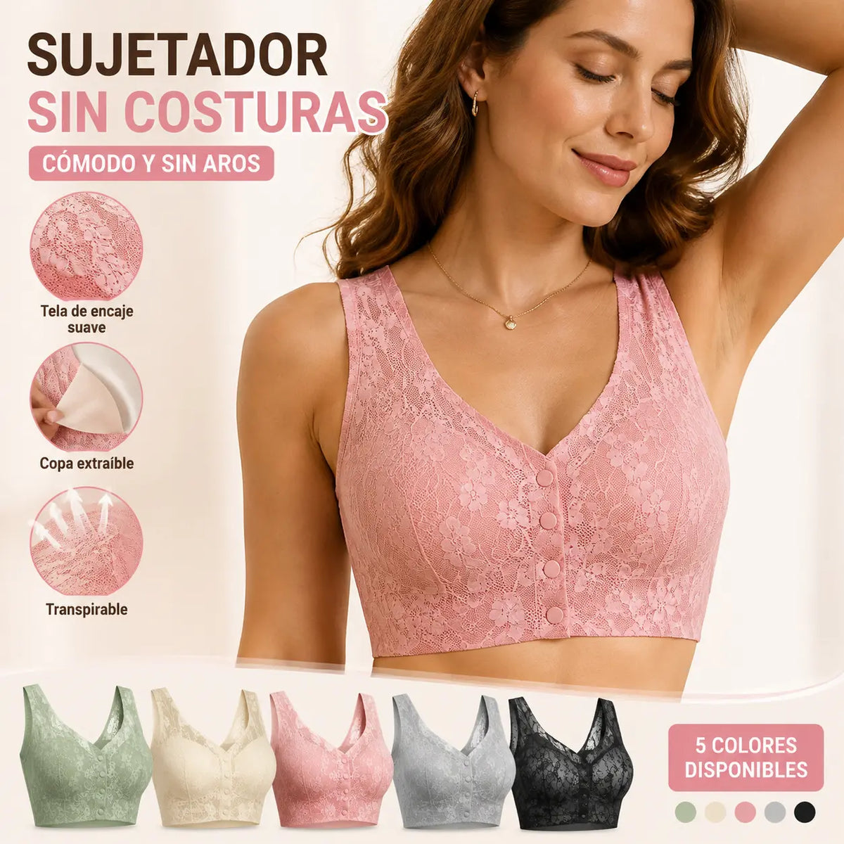 😍【Conjunto de 3 piezas】 ❤️【40-100 kg】👙Hermoso sujetador de encaje para mujer con cierre frontal, sin aros