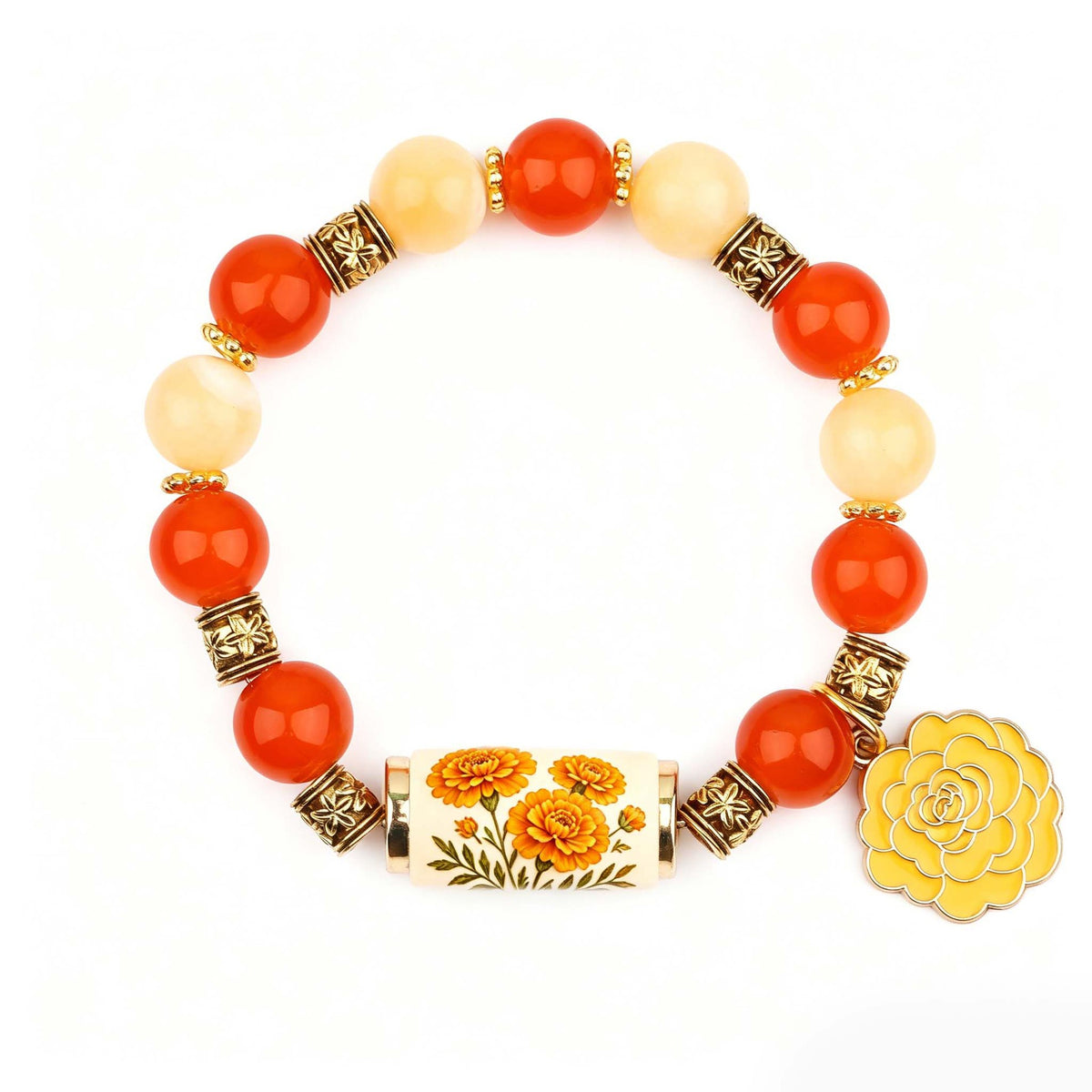🔥【30% OFF】🔥【Compra 1 y llévate 1 gratis】🎁✨Pulsera de flores de cumpleaños de diciembre con colgante de rosa en forma de gota de aceite de aleación y pulsera de calcedonia🌸