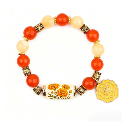 🔥【Compra 1 y llévate 1 gratis】🎁✨Pulsera de flores de cumpleaños de diciembre con colgante de rosa en forma de gota de aceite de aleación y pulsera de calcedonia🌸