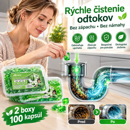2 doboz (100 kapszula) 8400 Ft. Vízben oldódó kapszulák a lefolyószag megszüntetésére – tökéletes megoldás a szagok terjedésének megakadályozására a fürdőszobában és a konyhában.