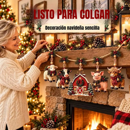 🔥49% DE DESCUENTO🐄 Guirnalda navideña de amigos de la granja para colgar en la chimenea
