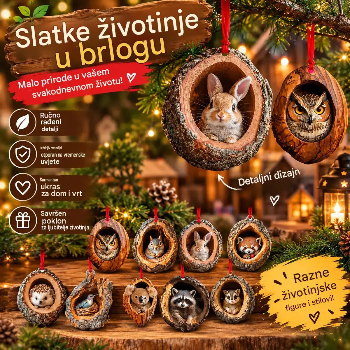[Set od 10 komada] 🎄 Božićni ukrasi za bor u obliku životinja — Viseći ukrasi u obliku životinja