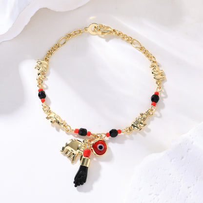 🔥【30% OFF】📿 ¡OFERTA POR TIEMPO LIMITADO CON UN 50% DE DESCUENTO! 🌀 Pulsera boho con amuletos y un elefante de la suerte: colgantes simbólicos, forma ajustable, baño de oro y 7 estilos ✨