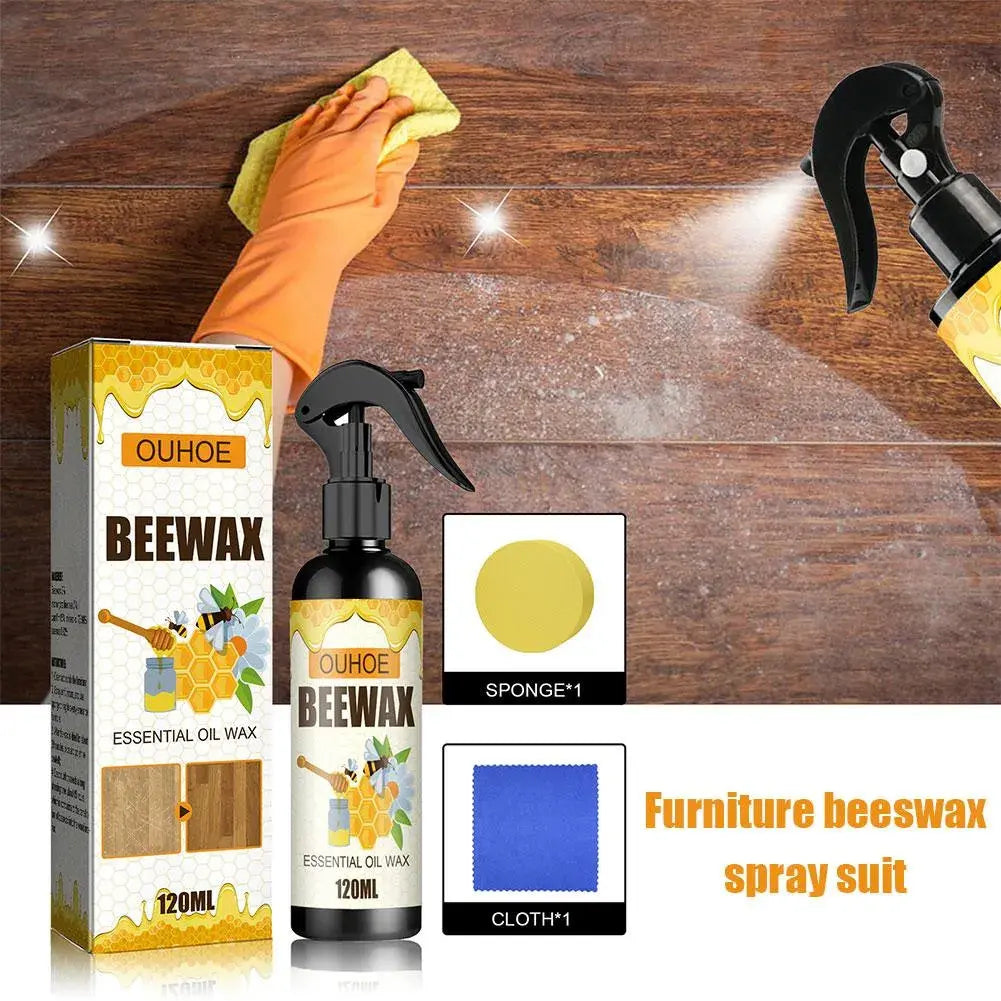 🔥【30% OFF】🔥【120 ml + esponja + paño】Spray de cera de abeja natural micromolecular para el cuidado de muebles, mantenimiento y pulido de suelos.