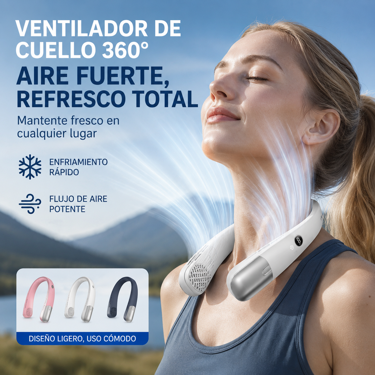 💨【Versión actualizada】 Ventilador de aire acondicionado con cuello – Extremadamente silencioso, portátil y giratorio 360° – Ideal para el verano 🌞