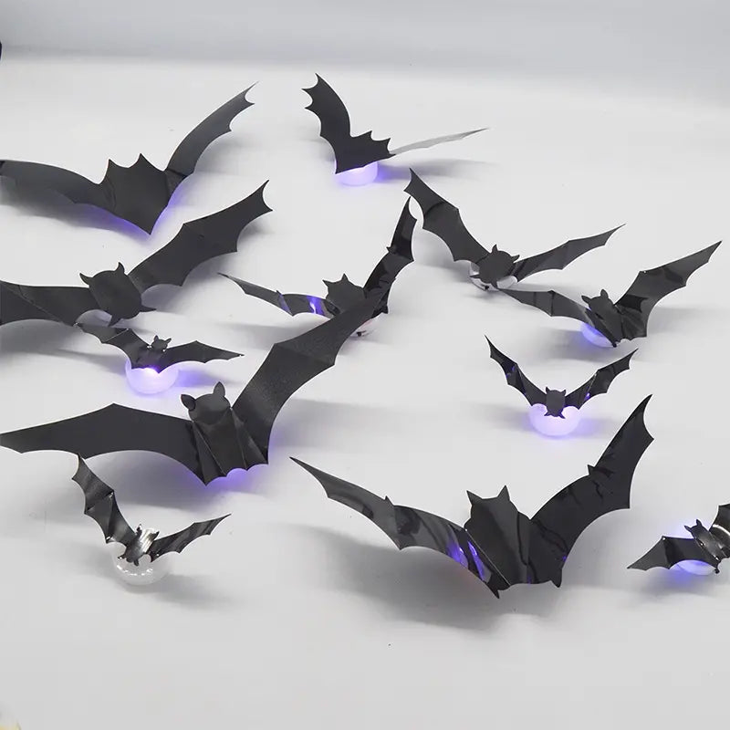 🔥【12 piezas】🦇 Decoración de pared LED con murciélago 3D para Halloween