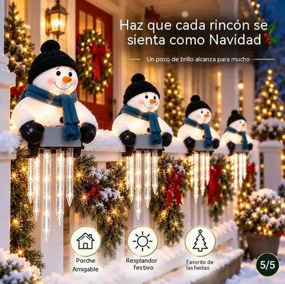 ☃️🎁 Decoración luminosa de muñeco de nieve para barandilla con carámbanos colgantes – Decoración navideña para el porche🎄