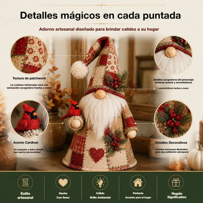 🔥 OFERTA ESPECIAL: 49% DE DESCUENTO – 🐦 Lámpara de gnomo pájaro patchwork | Decoración de mesa con luz cálida y detalles de patchwork estilo rústico para repisas, estantes y regalos