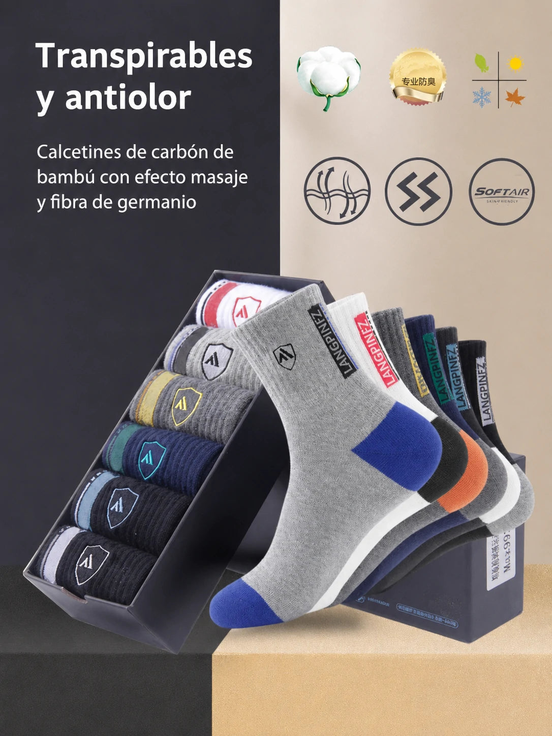 😍🧦【10 pares 26 euros】Calcetines desodorantes de algodón para hombre, nuevos 2026, absorbentes del sudor