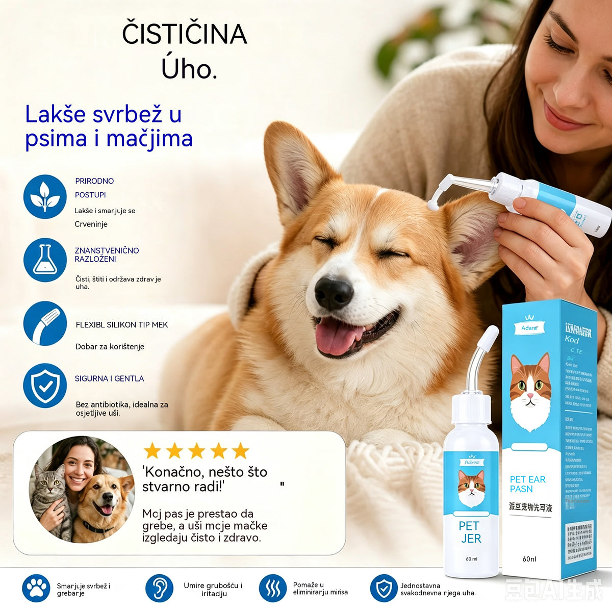 【2 artikla za 24 eura】🐶🐱 Sredstvo za čišćenje ušiju za ublažavanje svrbeža ušiju kod pasa i mačaka.