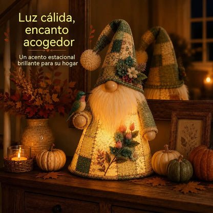 🔥 OFERTA ESPECIAL: 49% DE DESCUENTO – 🐦 Lámpara de gnomo pájaro patchwork | Decoración de mesa con luz cálida y detalles de patchwork estilo rústico para repisas, estantes y regalos