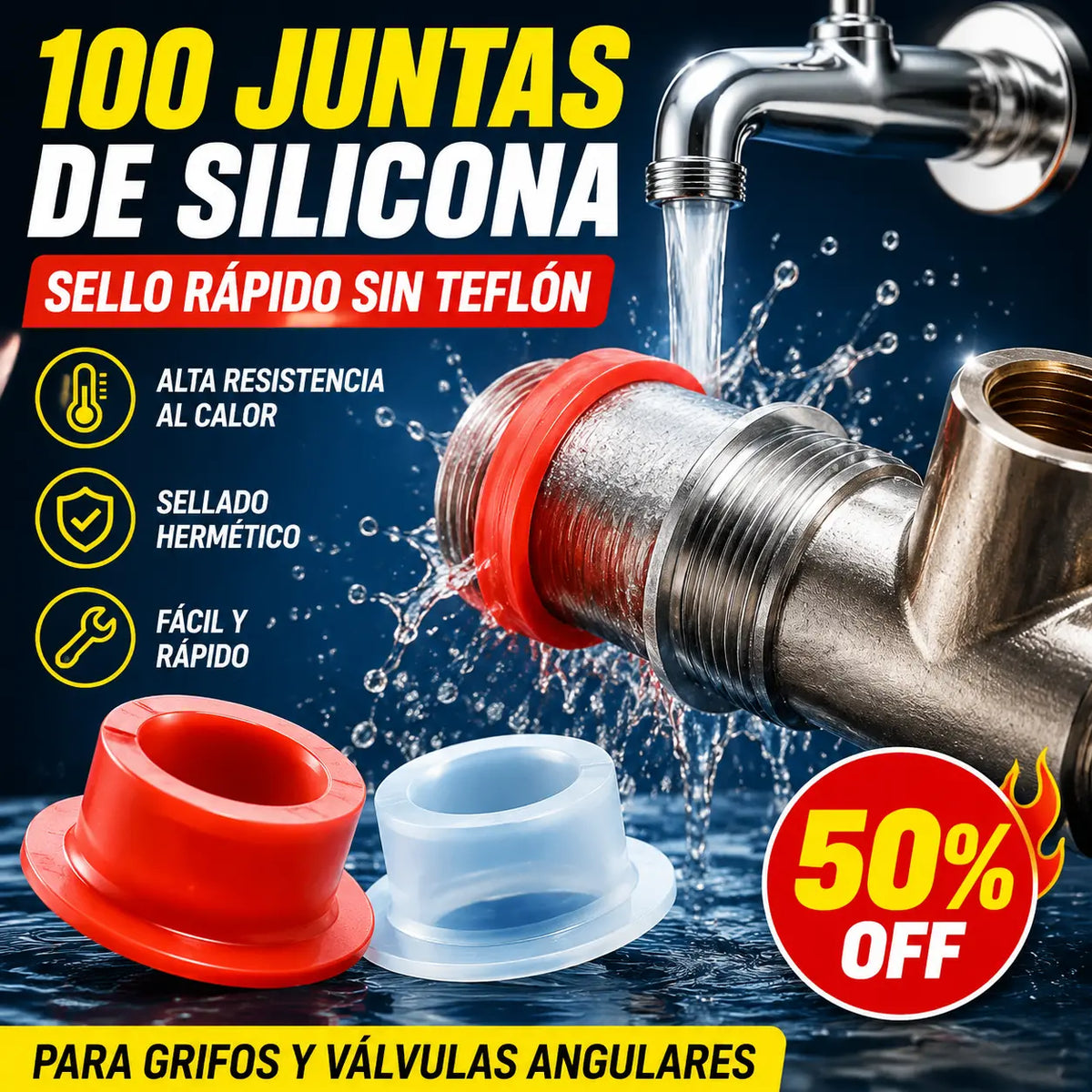 🔥【Paquete de 100 unidades】🏠🚰Juntas de sellado para grifos | Conexión de silicona de 4 puntos, alta eficacia contra las fugas, duraderas y resistentes a altas temperaturas