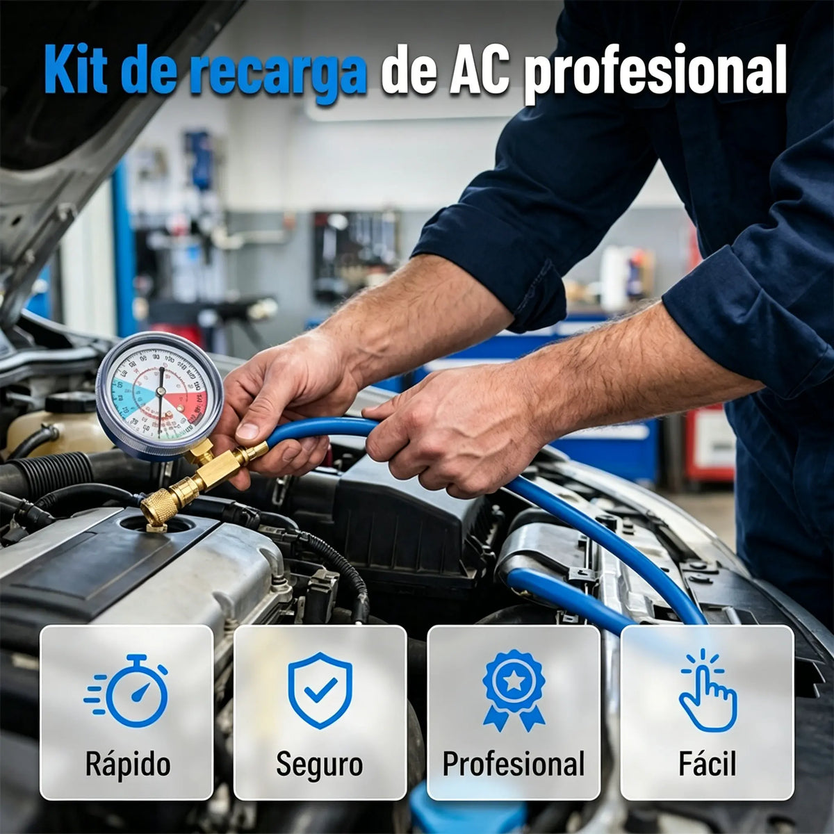 🔥【30% OFF】🔧❄️ Manguera de recarga de refrigerante AC R134a con manómetro – Antifugas, fácil de leer y compatible con coches, camiones o aire acondicionado doméstico – Recarga DIY segura 🚗