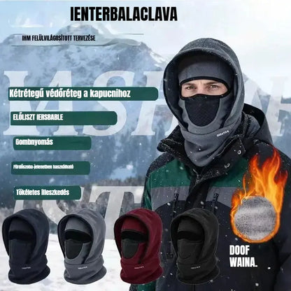 🎉🧣❄️ Kétrétegű polár sapka, meleg, szélálló és védi az arcot, ideális télre.