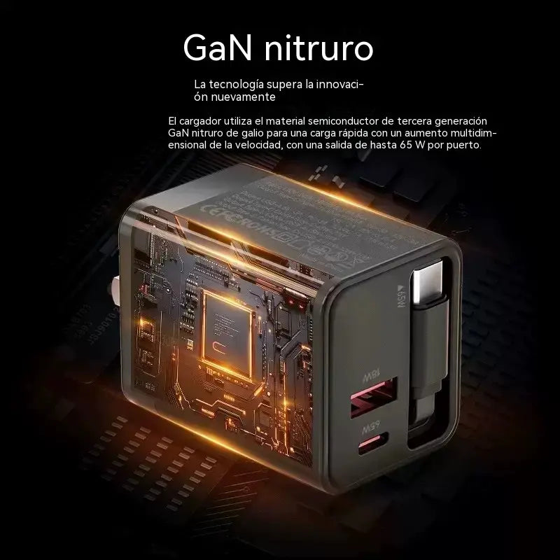 ⌛¡Solo queda 1 día de esta oferta!⏳ Cargador rápido para teléfono de 65 W con cable USB-C retráctil de 80 cm.