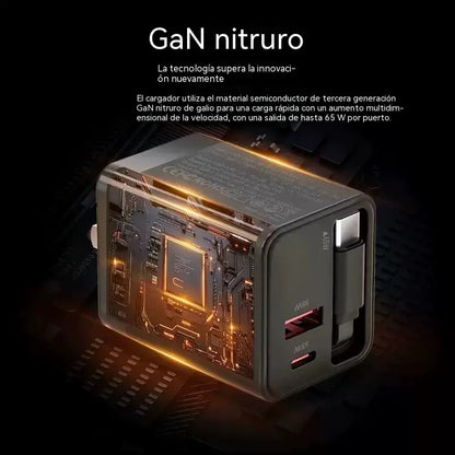 ⌛¡Solo queda 1 día de esta oferta!⏳ Cargador rápido para teléfono de 65 W con cable USB-C retráctil de 80 cm.