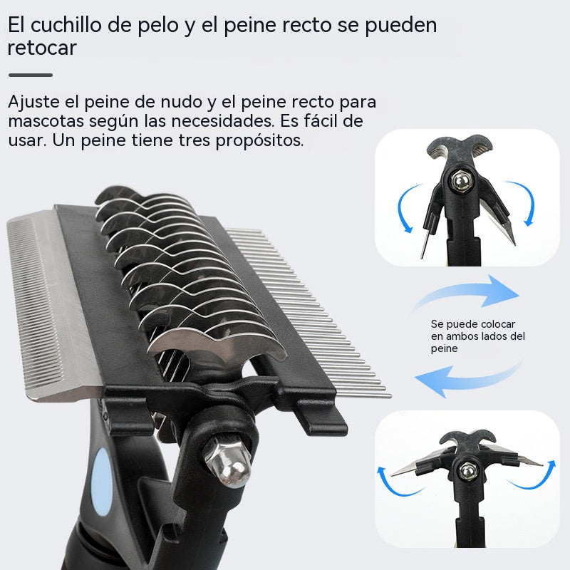 🐕🐈 Peine multifuncional 3 en 1 para desenredar el pelo de mascotas, peine para eliminar el pelo de perros y gatos.