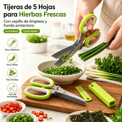 2 piezas 28 € 🌿 Tijeras para hierbas de 5 hojas: cortador de cocina rápido para hierbas y especias frescas