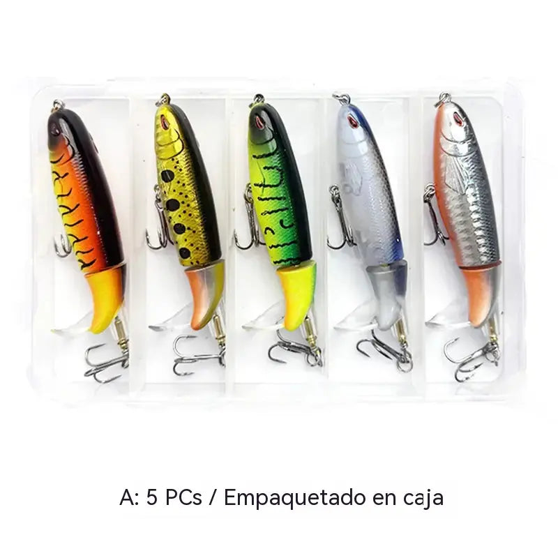 🐟🎣【5 piezas】5 señuelos biomiméticos: movimientos de natación realistas, anzuelos afilados y de sonido agudo, aptos tanto para agua dulce como salada.