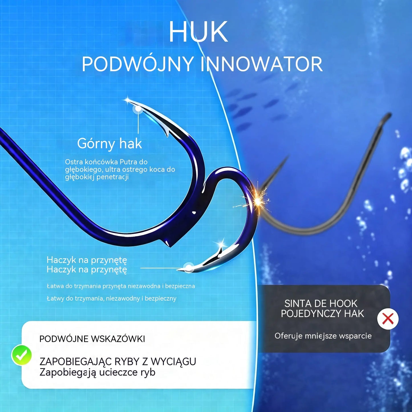 🔥 Kup 1, a 1 dostaniesz gratis ❤️‍🔥 (20 sztuk) Ultra ostre klasyczne podwójne haczyki wędkarskie