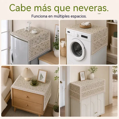 💖 ¡Oferta especial de último día! 💖【55 × 120 cm】 ✨ Funda para refrigerador de algodón y lino (resistente al polvo y a la grasa) con bolsillos de almacenamiento