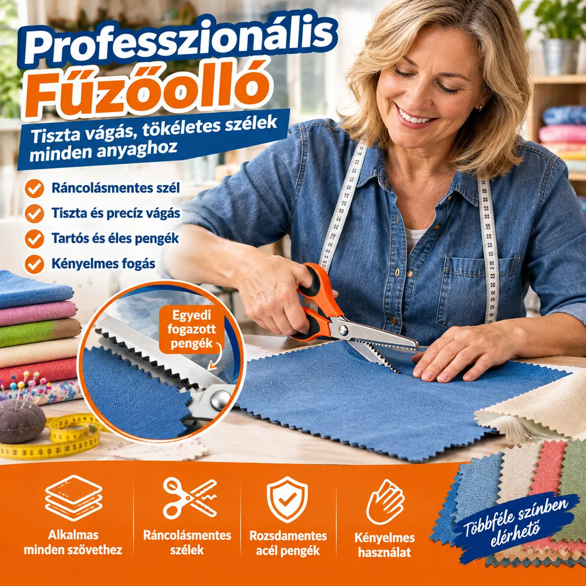 👗✂️ Díszes szélű szabóolló – Professzionális cikkcakk és hullámos vágáshoz | Tökéletes anyagokhoz, patchworkhöz és barkács projektekhez