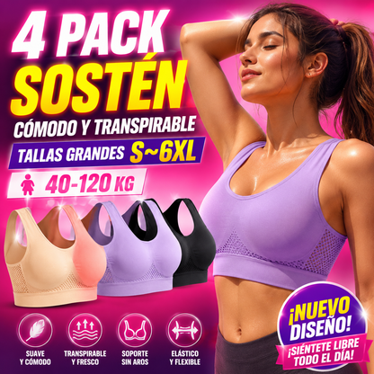 🔥【30% OFF】🎉🌈【Paquete de 4】【40-120 kg】Sujetador nuevo, suave y cómodo, talla grande, transpirable y fresco ✨❤️✅Pago contra entrega