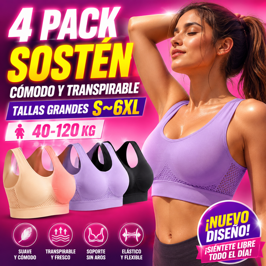 🔥【30% OFF】🎉🌈【Paquete de 4】【40-120 kg】Sujetador nuevo, suave y cómodo, talla grande, transpirable y fresco ✨❤️✅Pago contra entrega