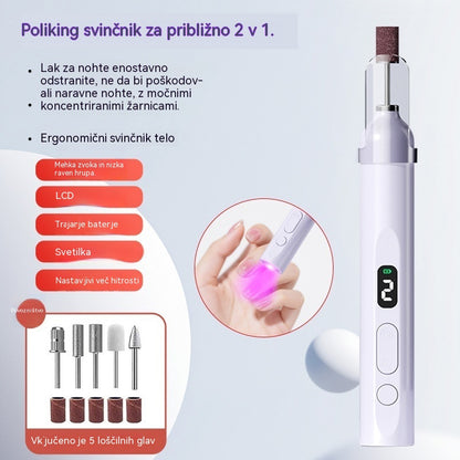 💅Električna pilica za nohte 2 v 1 z LED lučko (sušilna lučka + 5 polirnih nastavkov)