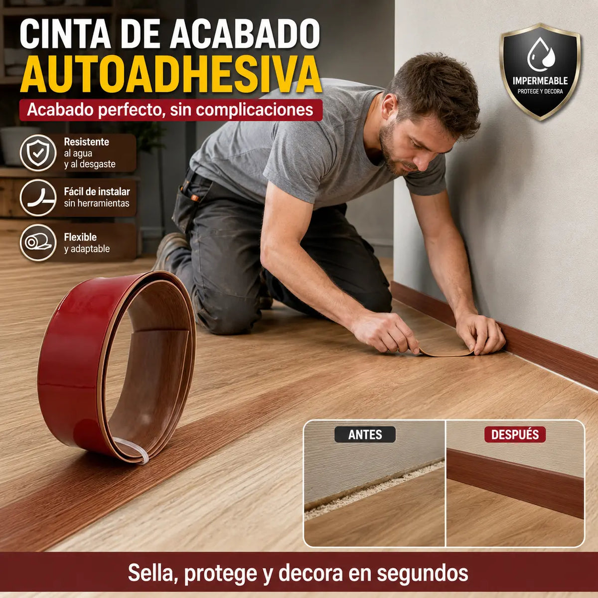 📢📢 ¡40% de descuento! ⏰ Tira autoadhesiva flexible para cubrir juntas de suelo
