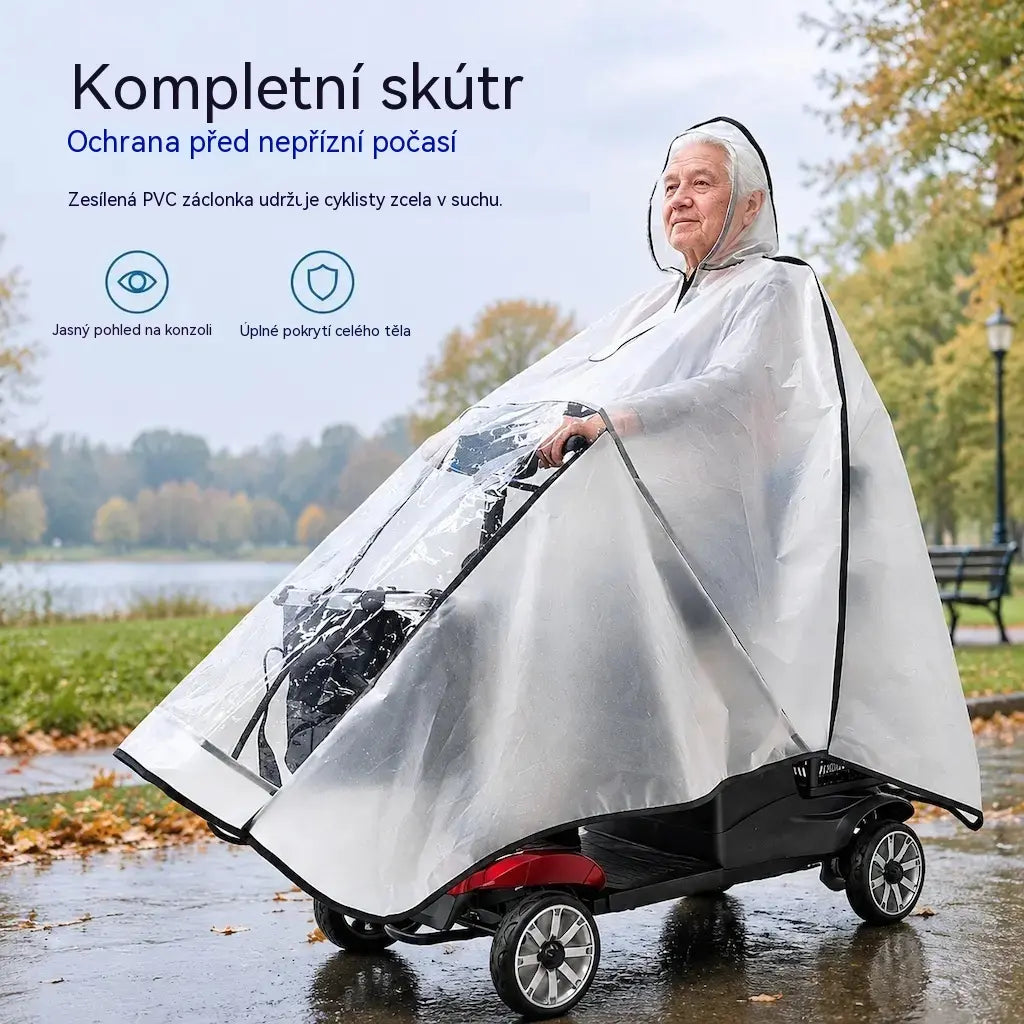 🌧️🏍Extra velká, zesílená nepromokavá plachta a pončo z PVC pro invalidní skútry a čtyřkolová elektrická vozítka pro seniory