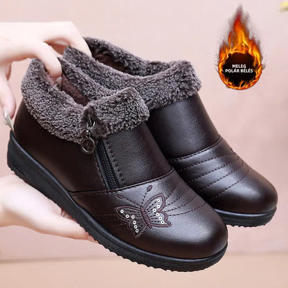👢【35-41】Női téli csizma időseknek - szigetelt, lapos, csúszásmentes, bőrből, télire