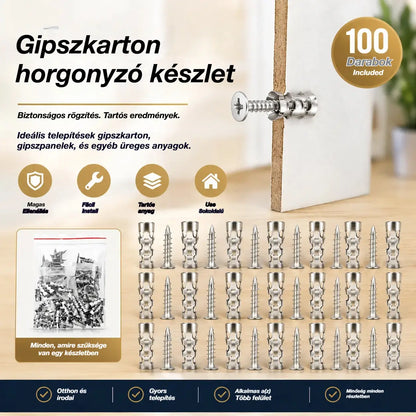 🛠️【100 pár 7900 Ft 】🔩 Önfúró gipszkarton dübelkészlet csavarokkal 🧱 – Könnyen telepíthető fali kiegészítők